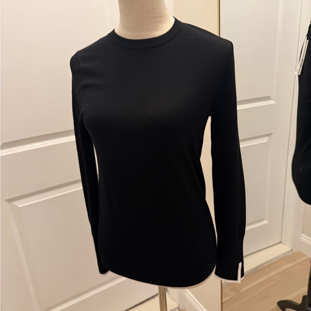 ZARA BLACK KNIT LONG SLEEVE SWEATER WHITE TRIM SLEEVES LARGE NWT - Picture 6 of 11